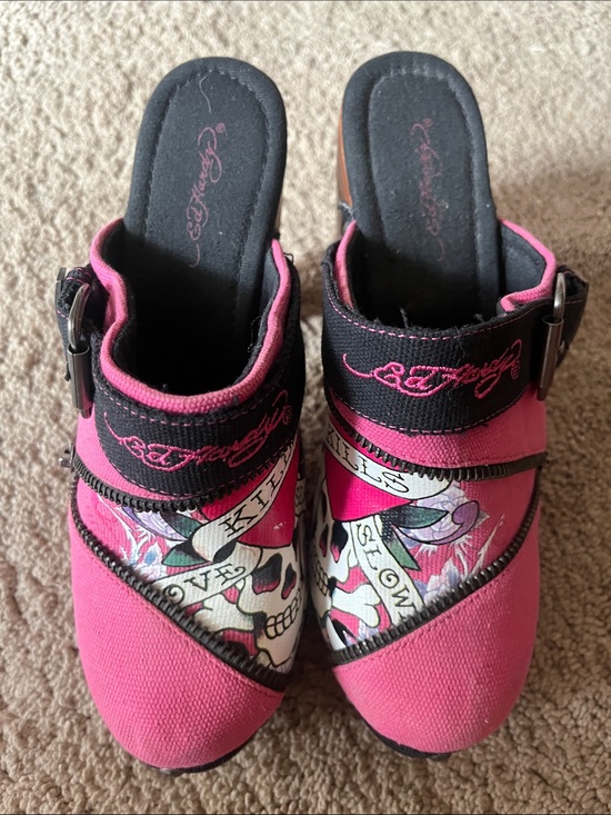 Ed Hardy Shoes - Ed Hardy Hot Pink Skull Slip-On Mules with Black Trim